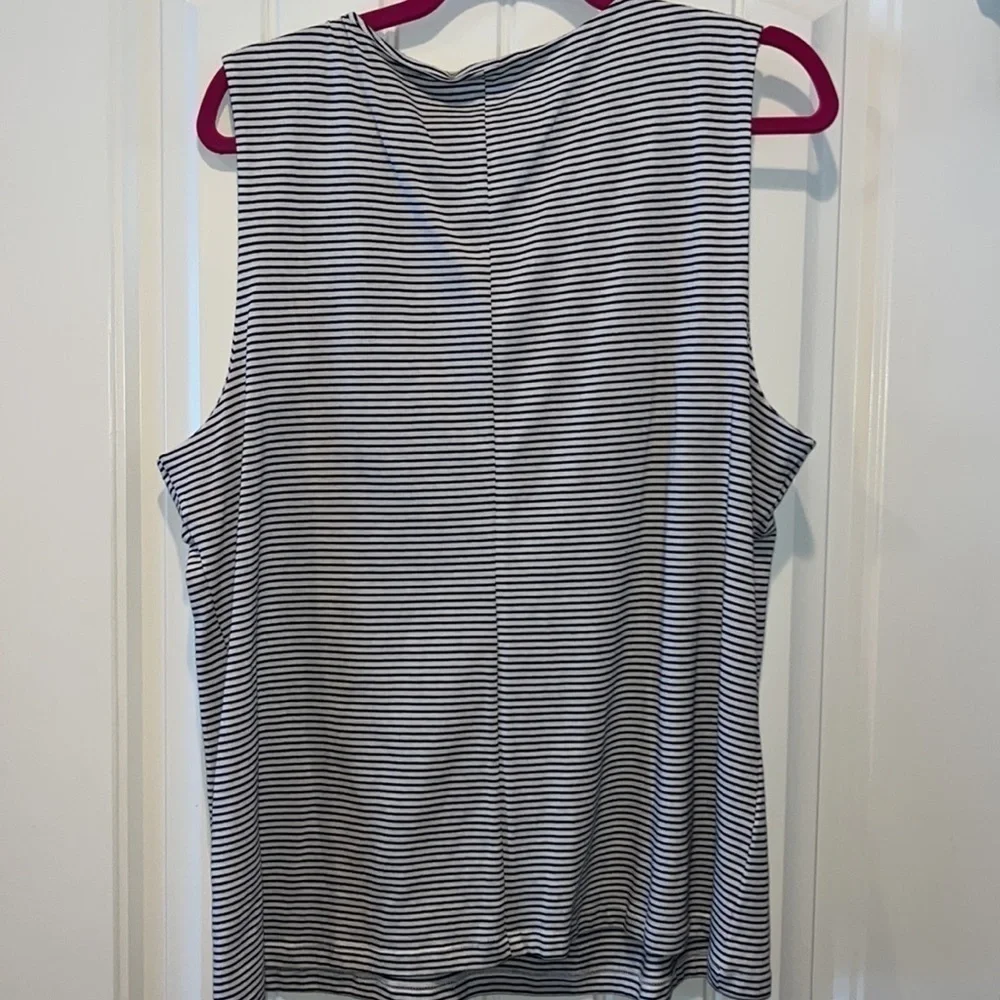 BLACK white stripe cotton blend sleeveless banana republic factory top bow XL